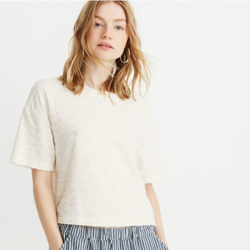 Madewell Texture & Thread Scallop-Stripe Top in Pearl Ivory